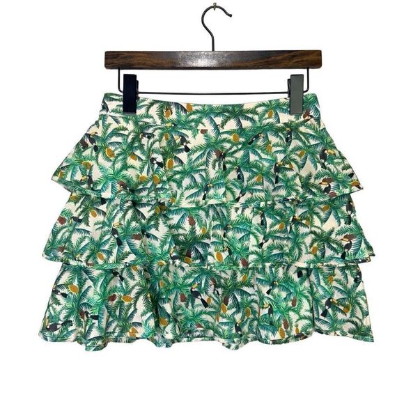Farm Rio Tropical Toucans Print Ruffles Layered Mini Skirt Green Size Small - Picture 5 of 9